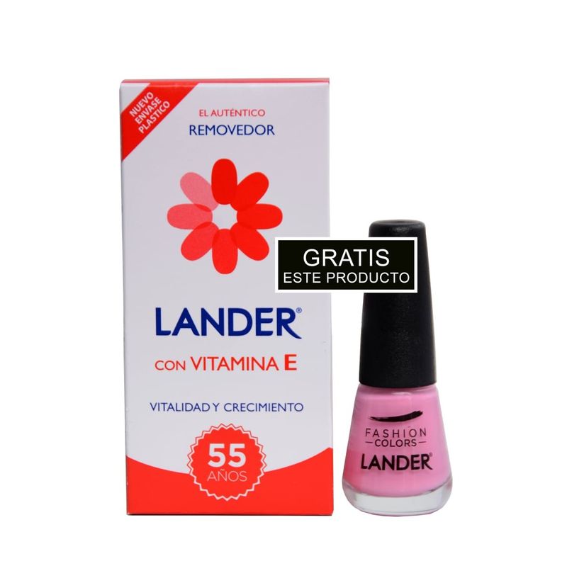 REMOVEDOR LANDER VITAMINA E 55 ML GRATIS ESMALTE FASHION COLORS