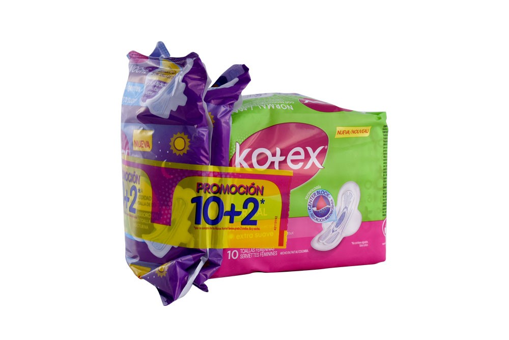 TOALLAS KOTEX NORMAL TELA PROMO 10+2 TOALLAS