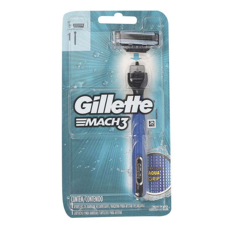 Maquina Gillette Mach3 Base Aqua grip 1 Und