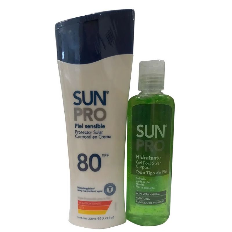 OFERTA PROTECTOR SOLAR SUNPRO  SPF80 PIEL SENSIBLE X 220 ML + GEL POST